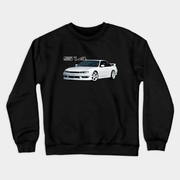 Nissan 240SX (S14) "Kouki" Super White Crewneck Sweatshirt by cowtown_cowboy